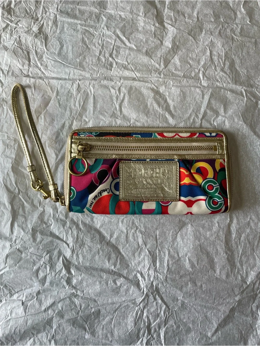 ❌NOT FOR SALE❌ Coach Poppy GUC wristlet wallet no hangtag vibrant multicolor gra